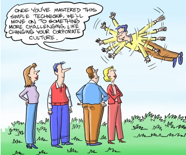 A cartoon of people standing in the grass looking at an object.